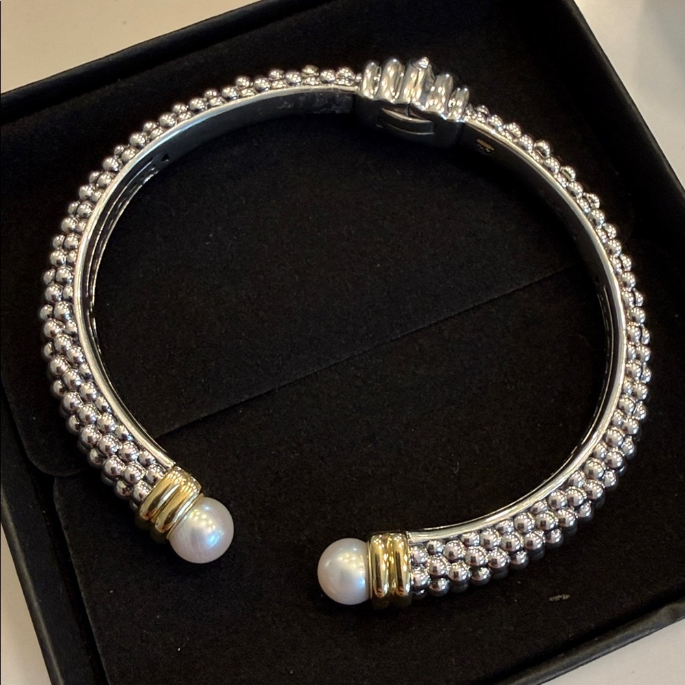 LAGOS Luna Pearl cuff bracelet 925/750 - Picture 2 of 7